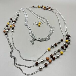 Elegant Silver and Multicolor Beaded Necklace Set